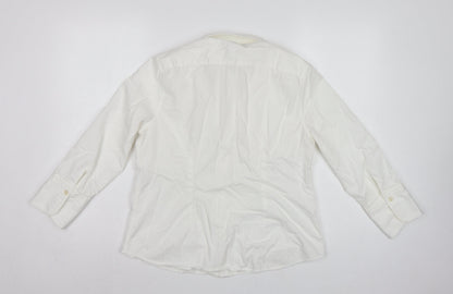Jaeger Women Ivory UK 12 Cotton Collared Long Sleeve Button-Up Shirt
