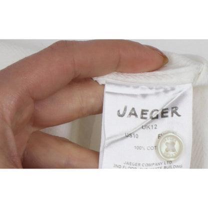 Jaeger Women Ivory UK 12 Cotton Collared Long Sleeve Button-Up Shirt