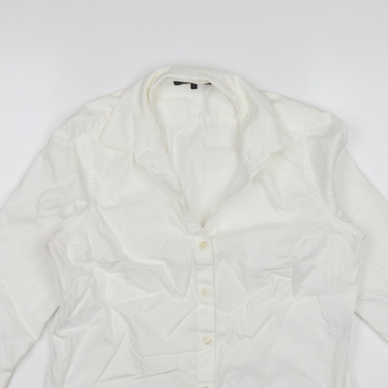 Jaeger Women Ivory UK 12 Cotton Collared Long Sleeve Button-Up Shirt