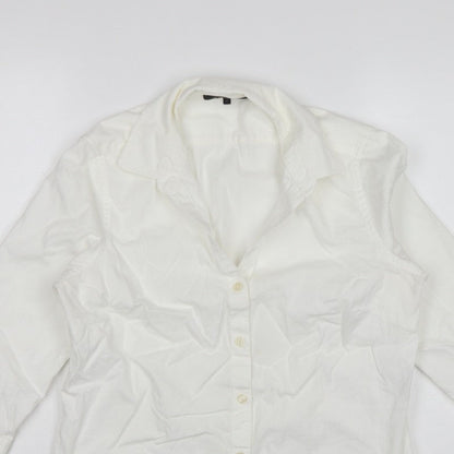Jaeger Women Ivory UK 12 Cotton Collared Long Sleeve Button-Up Shirt