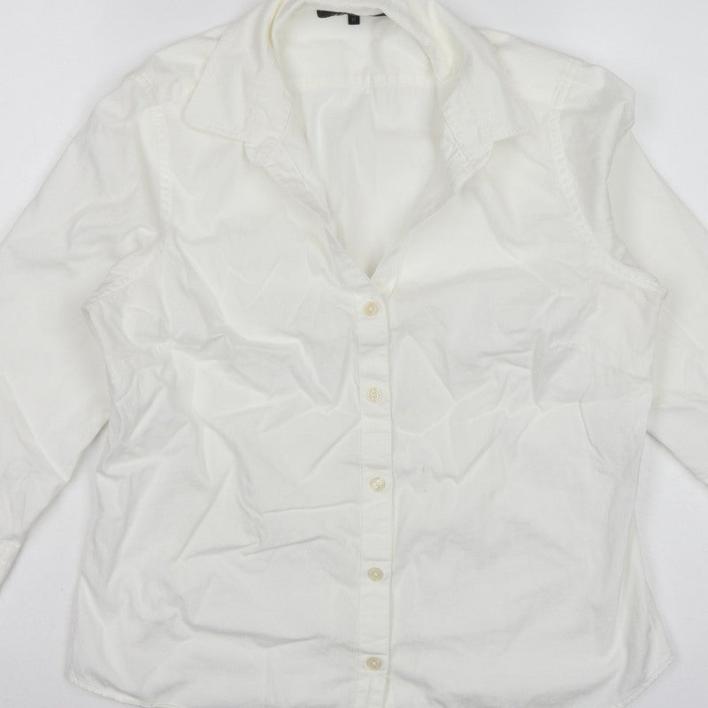 Jaeger Women Ivory UK 12 Cotton Collared Long Sleeve Button-Up Shirt