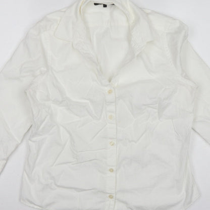 Jaeger Women Ivory UK 12 Cotton Collared Long Sleeve Button-Up Shirt