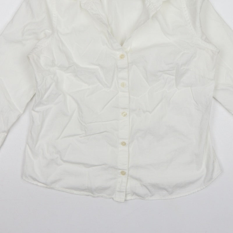 Jaeger Women Ivory UK 12 Cotton Collared Long Sleeve Button-Up Shirt