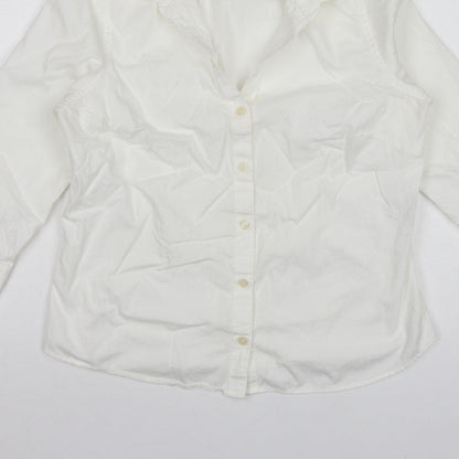 Jaeger Women Ivory UK 12 Cotton Collared Long Sleeve Button-Up Shirt