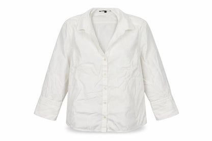 Jaeger Women Ivory UK 12 Cotton Collared Long Sleeve Button-Up Shirt
