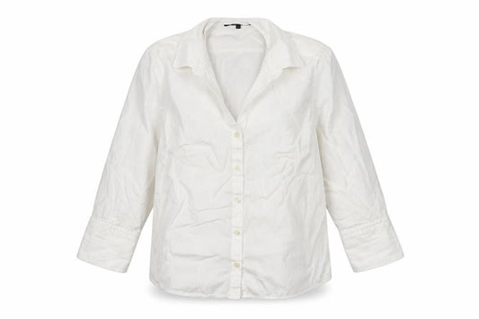 Jaeger Women Ivory UK 12 Cotton Collared Long Sleeve Button-Up Shirt