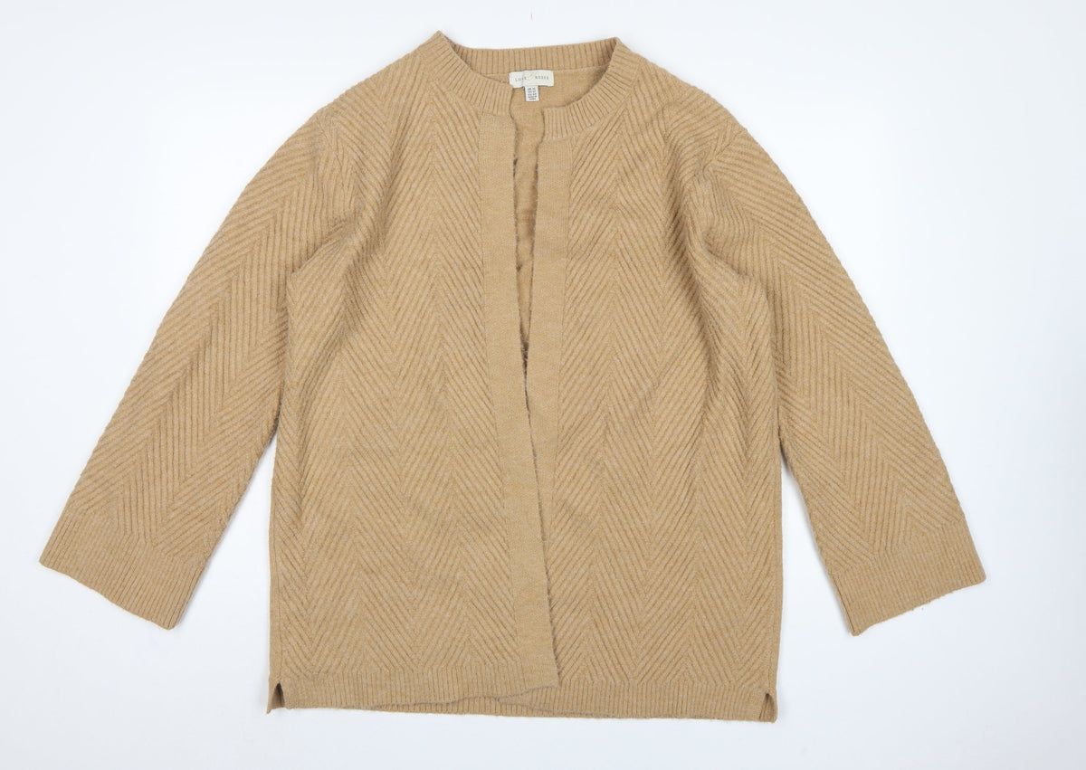 Love & Roses Women Beige UK 16 Open Herringbone Knit Cardigan