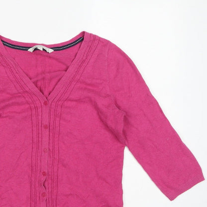 Fat Face Women's Pink UK 12 V-Neck Button Knit Cardigan Long Sleeve