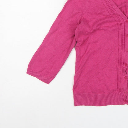 Fat Face Women's Pink UK 12 V-Neck Button Knit Cardigan Long Sleeve