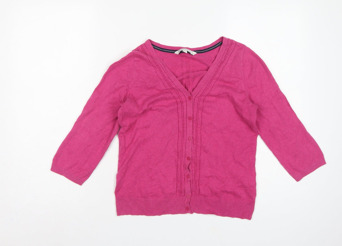Fat Face Women's Pink UK 12 V-Neck Button Knit Cardigan Long Sleeve
