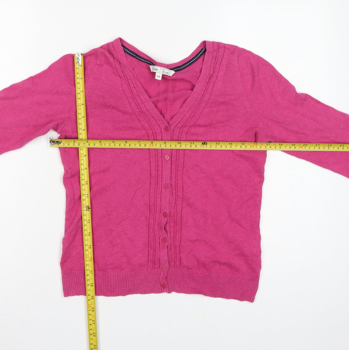 Fat Face Women's Pink UK 12 V-Neck Button Knit Cardigan Long Sleeve