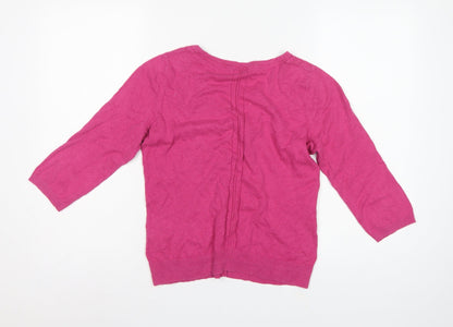 Fat Face Women's Pink UK 12 V-Neck Button Knit Cardigan Long Sleeve