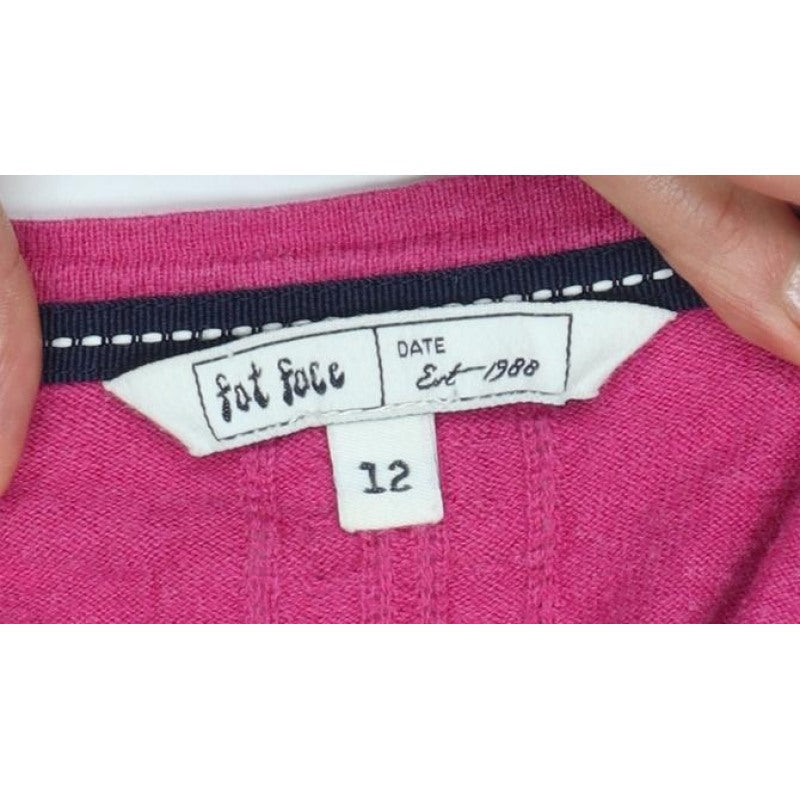 Fat Face Women's Pink UK 12 V-Neck Button Knit Cardigan Long Sleeve