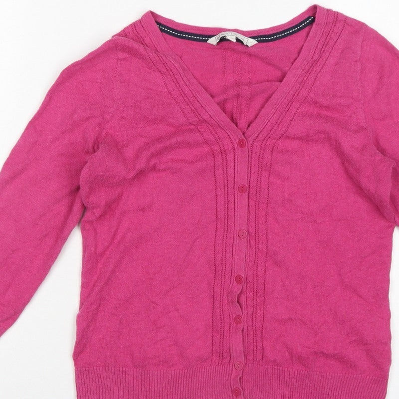 Fat Face Women's Pink UK 12 V-Neck Button Knit Cardigan Long Sleeve