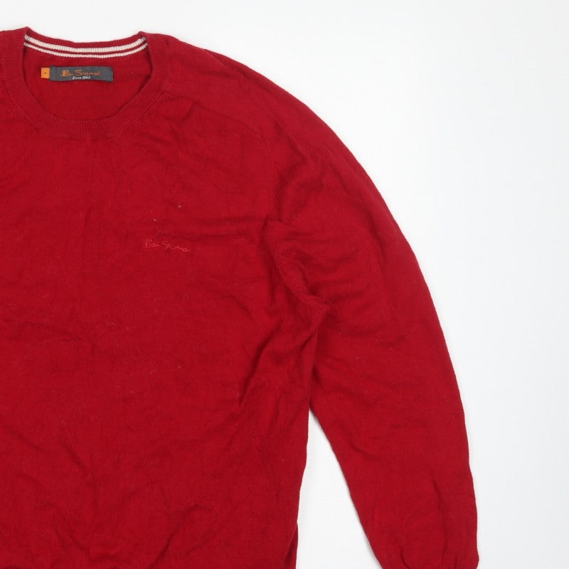 Ben Sherman Men's Red M Crew Neck Knit Pullover Jumper Logo
