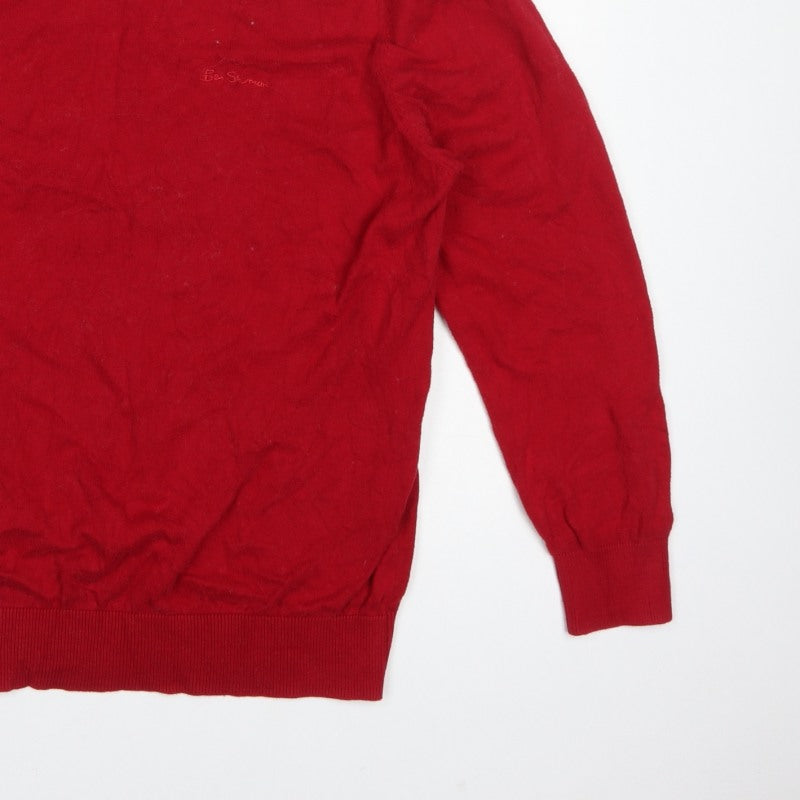 Ben Sherman Men's Red M Crew Neck Knit Pullover Jumper Logo