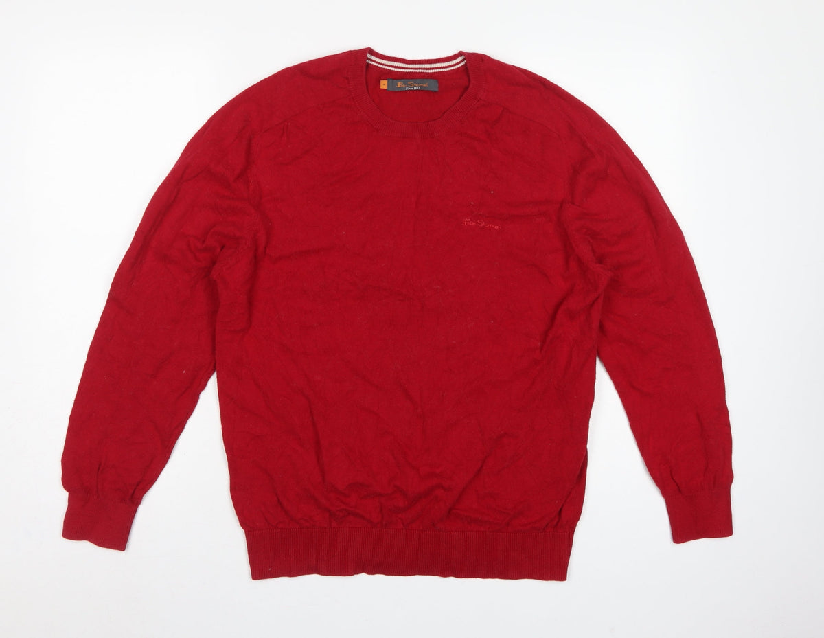 Ben Sherman Men's Red M Crew Neck Knit Pullover Jumper Logo
