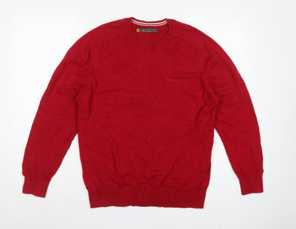 Ben Sherman Men's Red M Crew Neck Knit Pullover Jumper Logo