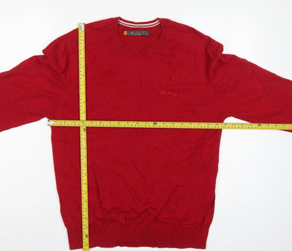 Ben Sherman Men's Red M Crew Neck Knit Pullover Jumper Logo
