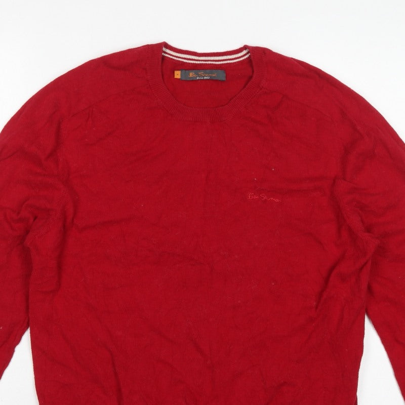 Ben Sherman Men's Red M Crew Neck Knit Pullover Jumper Logo