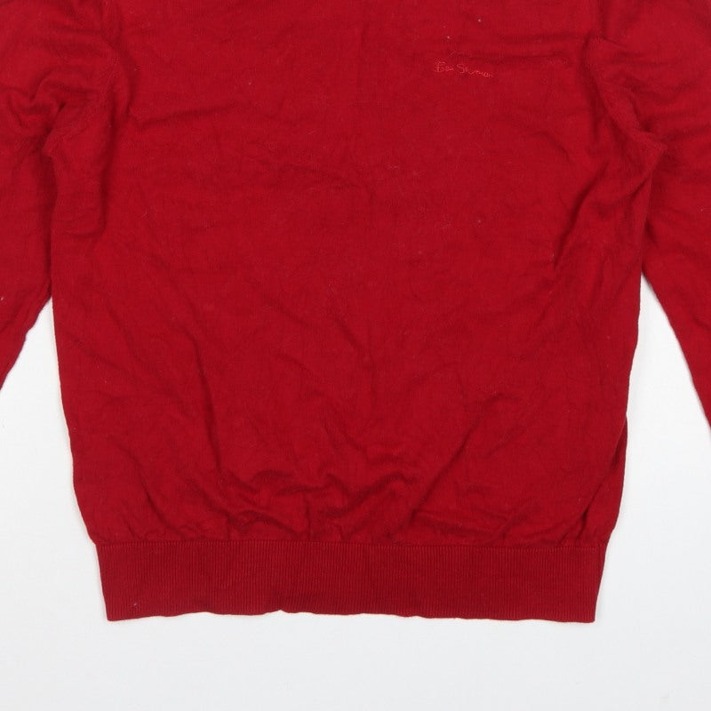 Ben Sherman Men's Red M Crew Neck Knit Pullover Jumper Logo