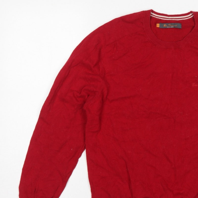 Ben Sherman Men's Red M Crew Neck Knit Pullover Jumper Logo