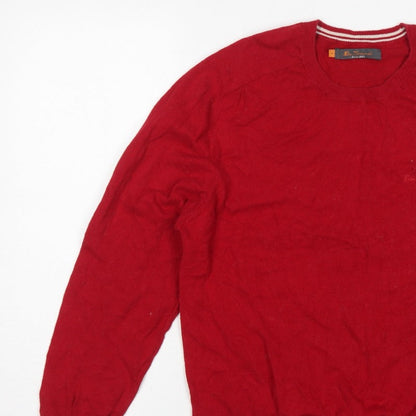 Ben Sherman Men's Red M Crew Neck Knit Pullover Jumper Logo