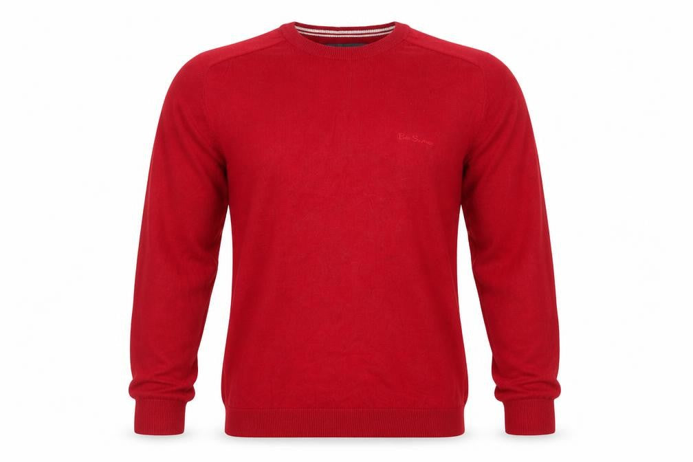 Ben Sherman Men's Red M Crew Neck Knit Pullover Jumper Logo