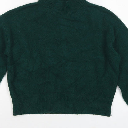 & Other Stories Women Green XS Pullover Mock Neck Balloon Sleeve Knit Jumper