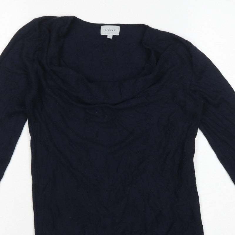 Jigsaw Women’s Blue Cowl Neck Fine Knit Jumper Size S Cashmere Silk
