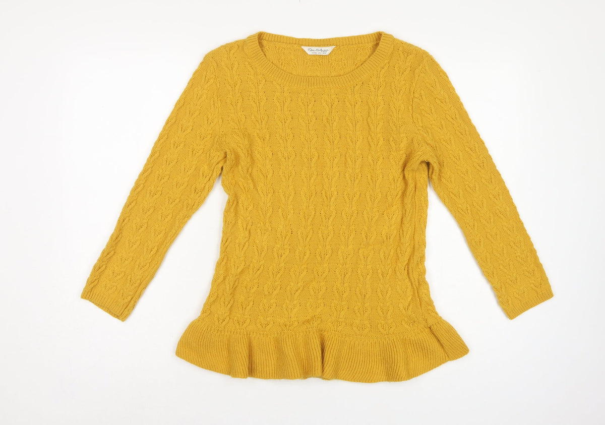 Miss Selfridge Women Yellow UK 12 Cable-Knit Round Neck Peplum Jumper