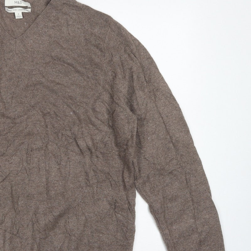 Marks & Spencer Men’s Brown Lambswool V-Neck Pullover Jumper M