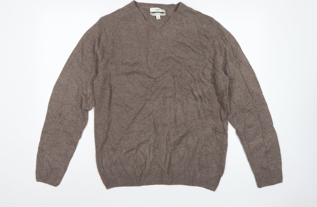 Marks & Spencer Men’s Brown Lambswool V-Neck Pullover Jumper M