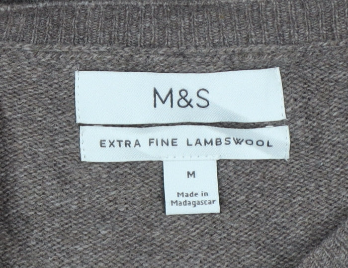 Marks & Spencer Men’s Brown Lambswool V-Neck Pullover Jumper M