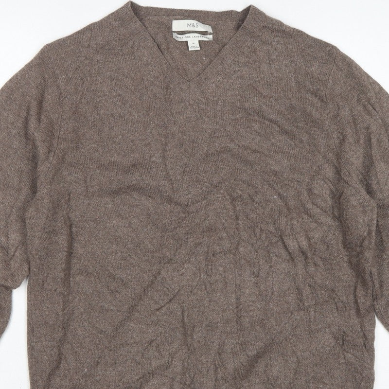Marks & Spencer Men’s Brown Lambswool V-Neck Pullover Jumper M