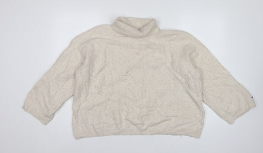 Tommy Hilfiger Women’s Ivory L Cable Knit Roll Neck Pullover Jumper