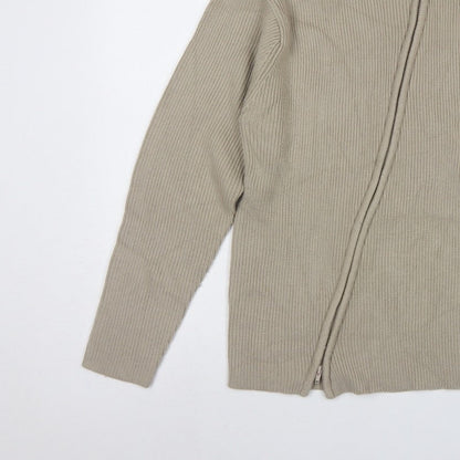 Blue Inc Men's Beige L Full Zip High Neck Rib Knit Acrylic Jumper