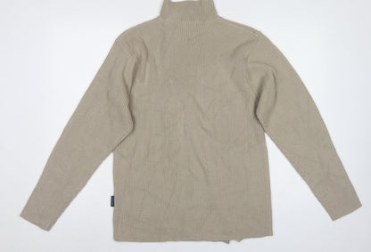 Blue Inc Men's Beige L Full Zip High Neck Rib Knit Acrylic Jumper