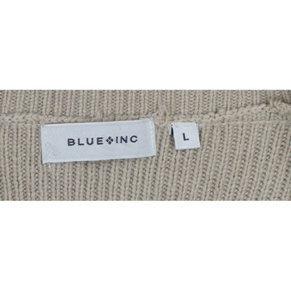Blue Inc Men's Beige L Full Zip High Neck Rib Knit Acrylic Jumper