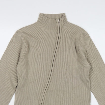Blue Inc Men's Beige L Full Zip High Neck Rib Knit Acrylic Jumper