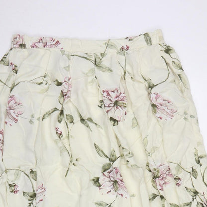 Monsoon Women Ivory Pink Floral Viscose Midi Flare Skirt Size L
