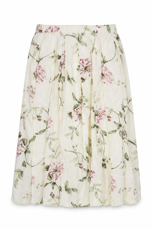 Monsoon Women Ivory Pink Floral Viscose Midi Flare Skirt Size L