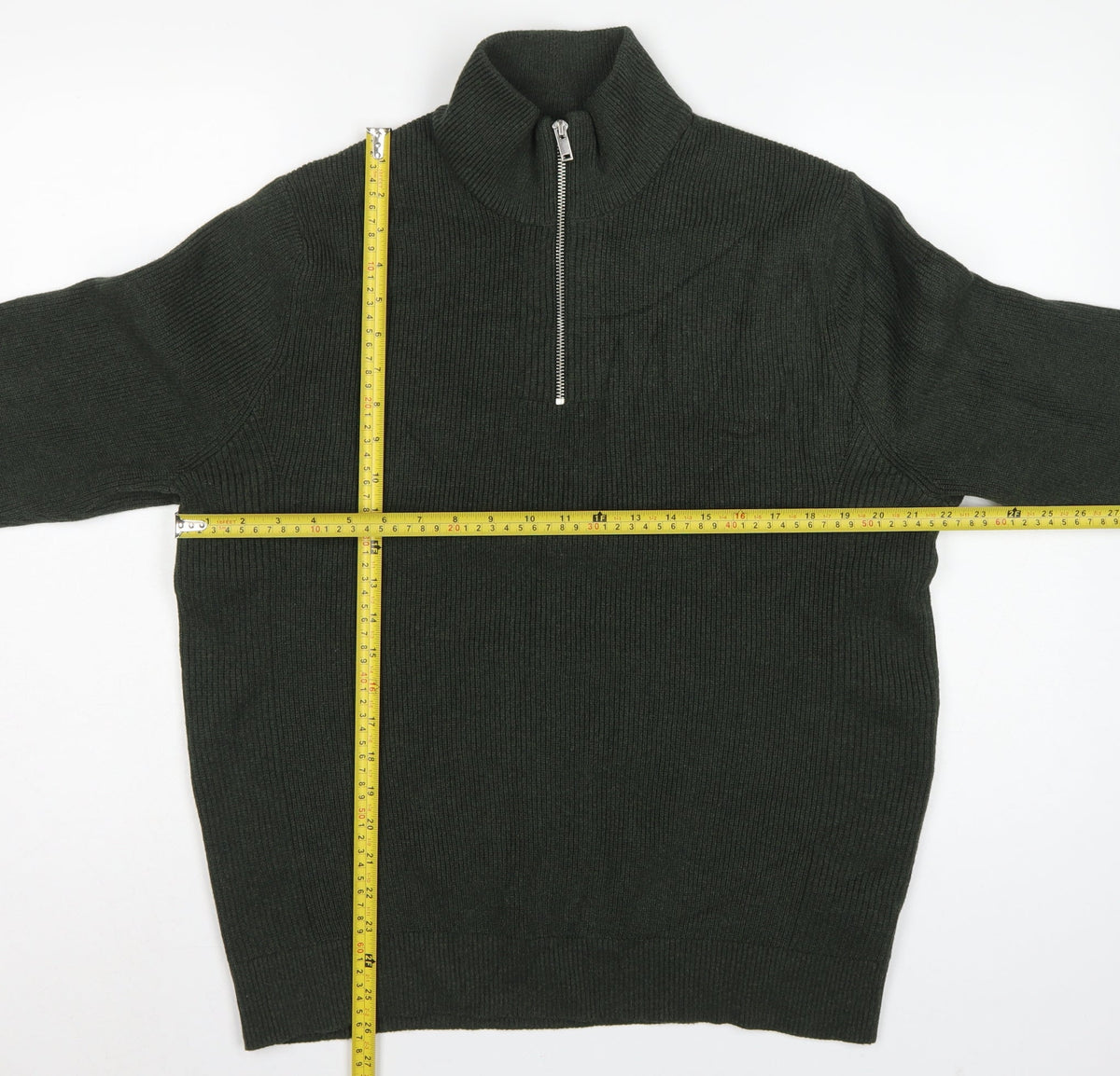 Marks and Spencer Men's Green XL 1/2 Zip High Neck Cotton Blend Jumper