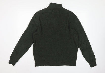 Marks and Spencer Men's Green XL 1/2 Zip High Neck Cotton Blend Jumper