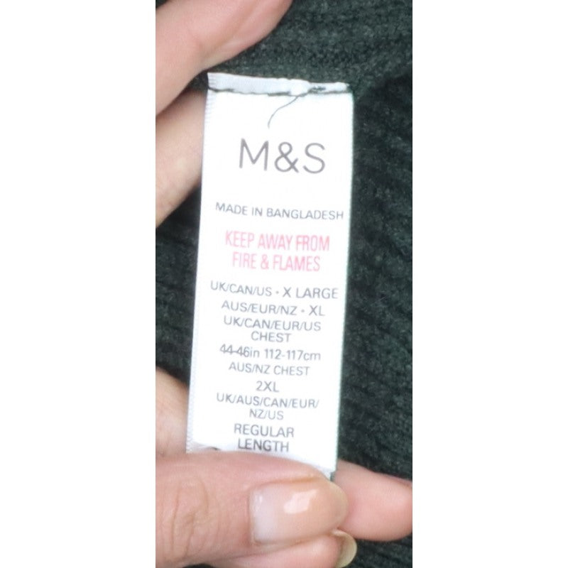 Marks and Spencer Men's Green XL 1/2 Zip High Neck Cotton Blend Jumper