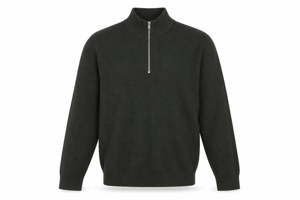 Marks and Spencer Men's Green XL 1/2 Zip High Neck Cotton Blend Jumper
