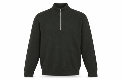 Marks and Spencer Men's Green XL 1/2 Zip High Neck Cotton Blend Jumper