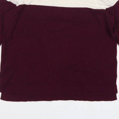 Marks and Spencer Women Burgundy Ivory Roll Neck Knit Jumper Size 14