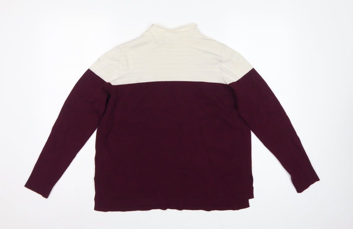 Marks and Spencer Women Burgundy Ivory Roll Neck Knit Jumper Size 14
