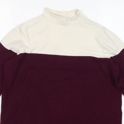 Marks and Spencer Women Burgundy Ivory Roll Neck Knit Jumper Size 14